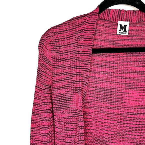 Missoni‎ Y2K Long Line Length Open Front Cardigan Sweater Pink/Black Size 10 - Picture 2 of 8